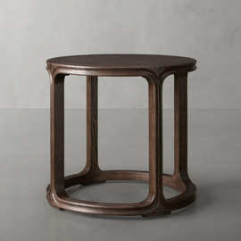 美式实木沙发边几柜小桌子客厅小茶几别墅出口家用圆形角柜家具