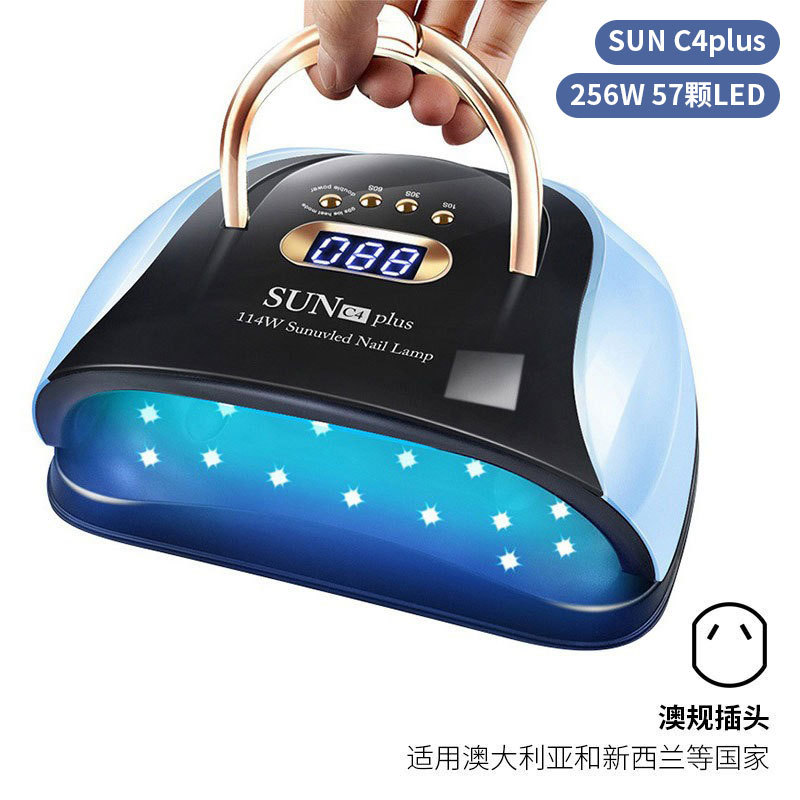 Lámpara de uñas de alta potencia de 256W con mango para principiantes, lámpara de curado de gel para esmalte de uñas, lámpara de fototerapia de secado rápido con colores deslumbrantes para uso transfronterizo.