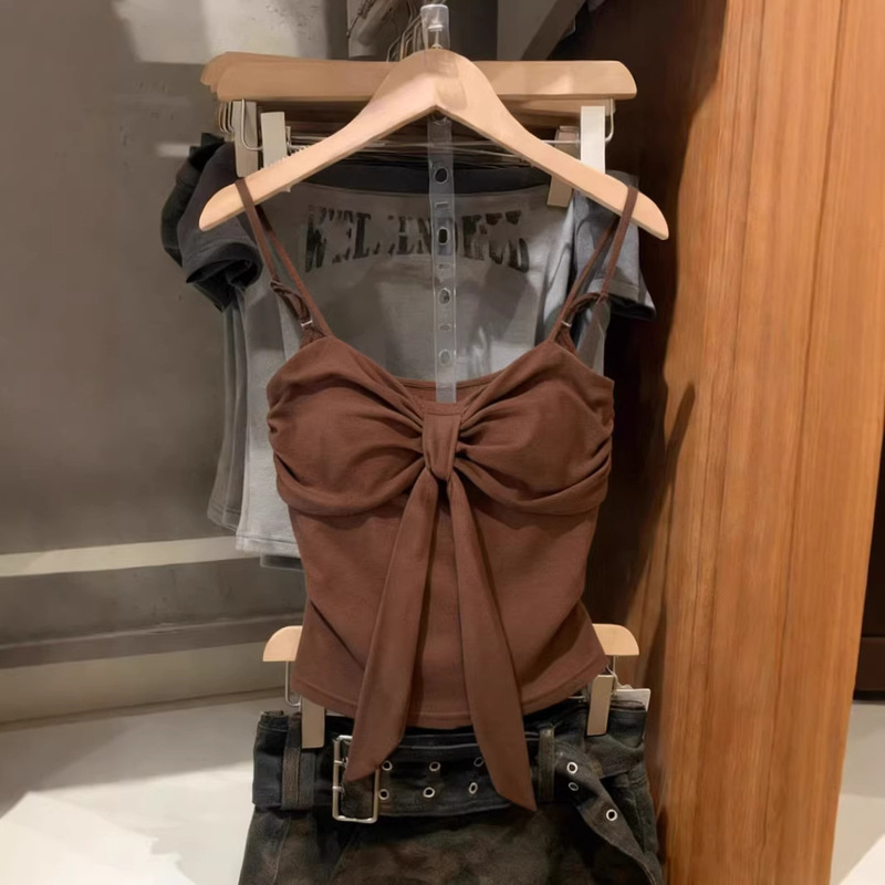 Fcy Studio Bow Design Camisole for Women 2026 Spring and Autumn Coffee Color Inner Vest Gray Base Shirt Fcy Studio Bow Design Camisole for Women 2026 Spring and Autumn Coffee Color Inner Vest Gray Base Shirt