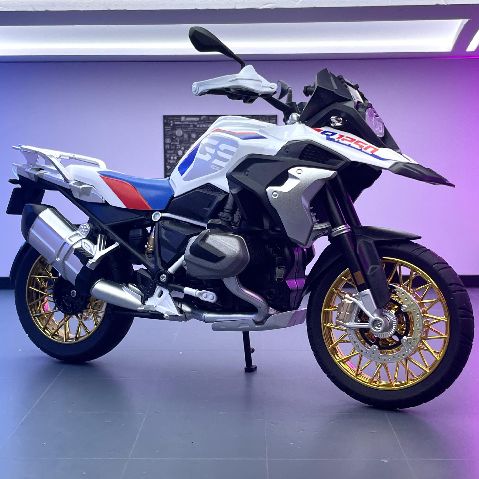 Modelo de coche de aleación Huayi 1:9 ave acuática R1250GS modelo de motocicleta de juguete doblado modelo de coche de motocicleta decoración de iluminación figura