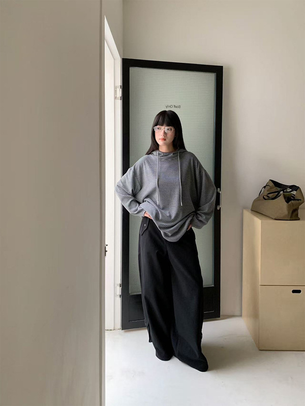 誉一新款2025秋季韩系百搭条纹连帽卫衣女宽松慵懒长袖上衣c6608|undefined