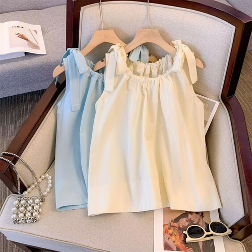 New Dopamine System Belt Slimming Sleeveless Strap Cardigan Backless Top Women Summer Pleated Slimming Elegant Little Shirt