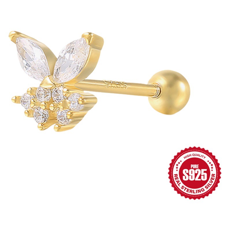 S925 plata esterlina solo Hada mariposa en forma de tornillo hueso del oído perno prisionero moda creativa pendientes punción de comercio exterior joyería