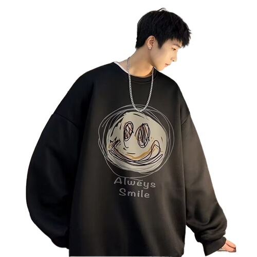 American-style crew neck sweatshirt for men, spring and autumn fashion brand, loose large size couple lined long-sleeved T-shirt