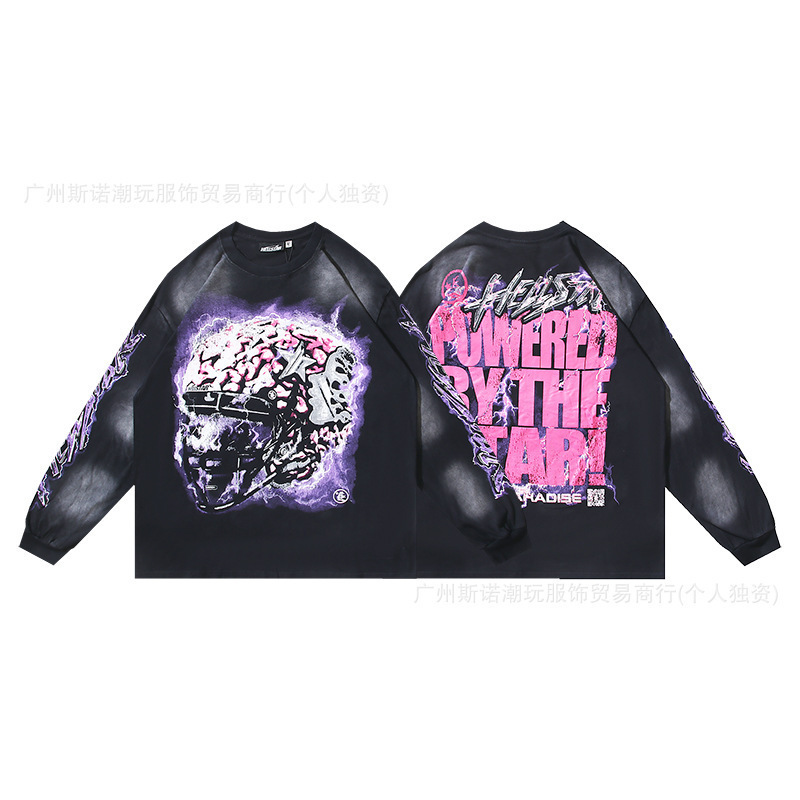 クロスボーダー 2024 Hellstar ヘルスター Tシャツ秋のアメリカのトレンディなハイストリートルーズ長袖 Tシャツ男性と女性用|undefined