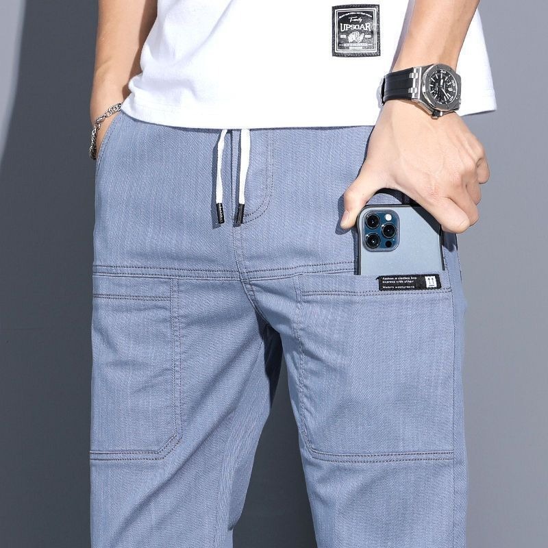 Pantalones casuales transfronterizos de primavera y otoño para hombres 2025, nuevos pantalones rectos elásticos de cintura larga sueltos, ropa de negocios de tendencia para hombres