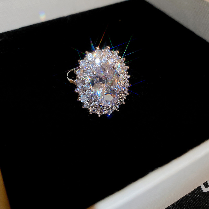 Real oro galvanizado ZIRCON oval anillo abierto vintage corte estilo luz anillo de lujo alto sentido moda Accesorios al por mayor