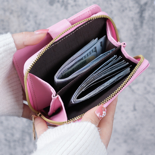  Cross-border New Short Wallet Women's Oil-wax Leather Retro Zero Wallet Clasp Coin Purse Lady Small Wallet