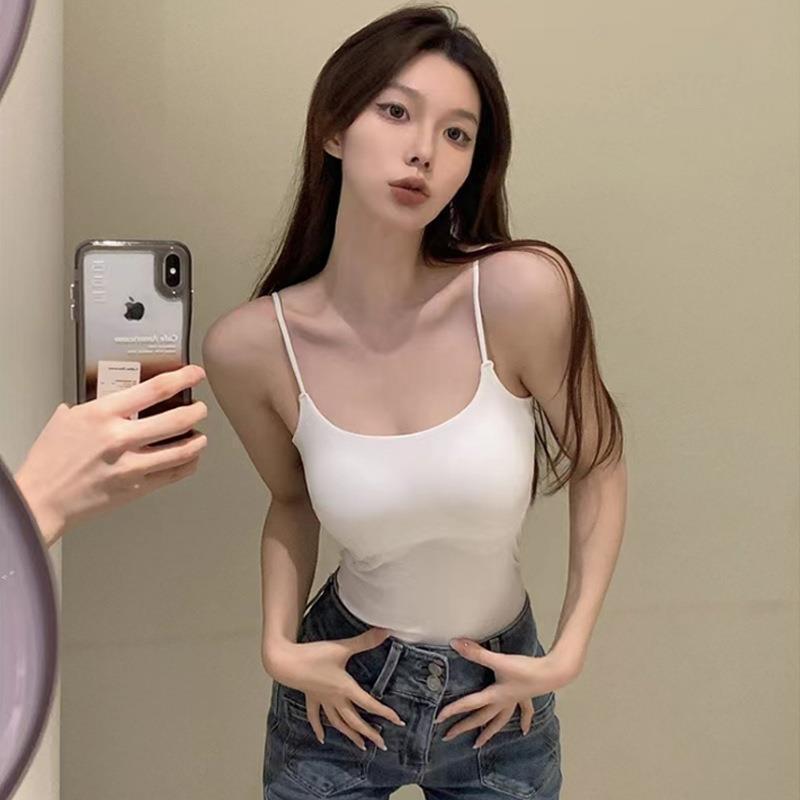 Solid Color Camisole with Built-In Bra, Sleeveless Outerwear, Tube Top, Fashionable and Versatile