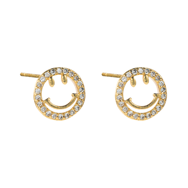 Simple Copper Zircon Hollow Smiley Face Earrings Wholesale Nihaojewelry display picture 6