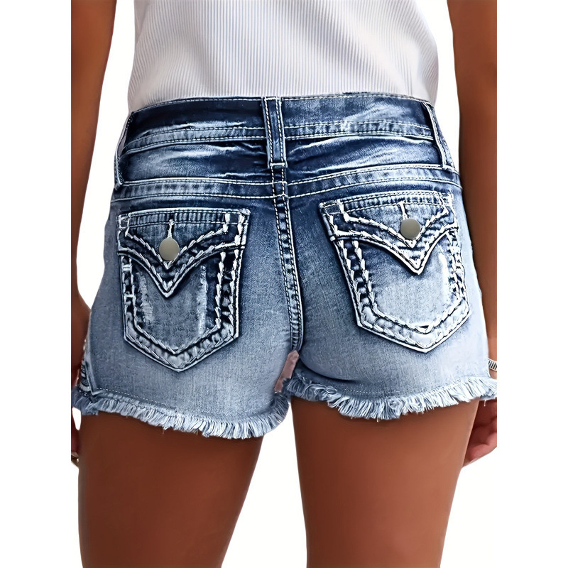 H 3719 Embroidered Distressed Denim Shorts Embroidered Ripped Denim Shorts H 3719 Embroidered Distressed Denim Shorts Embroidered Ripped Denim Shorts