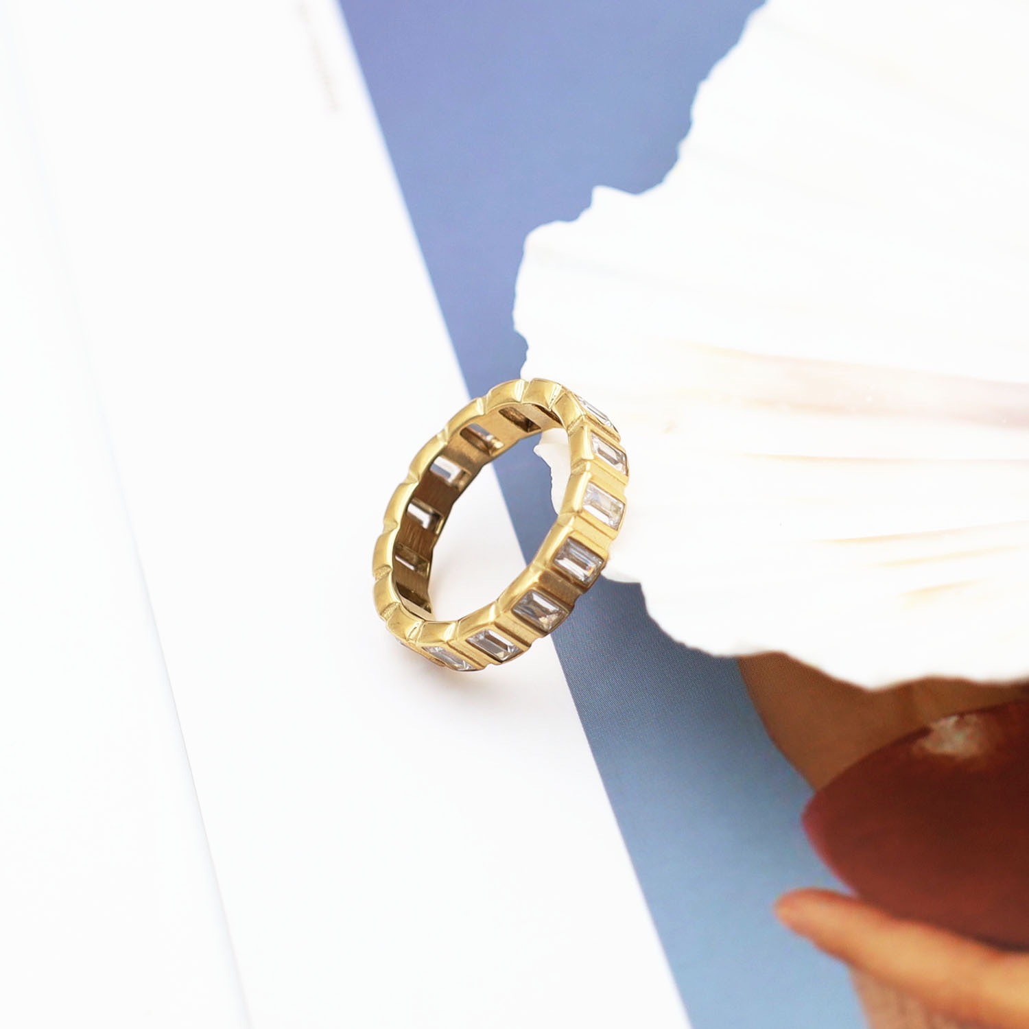 Stainless Steel Zircon Inlaid Ring