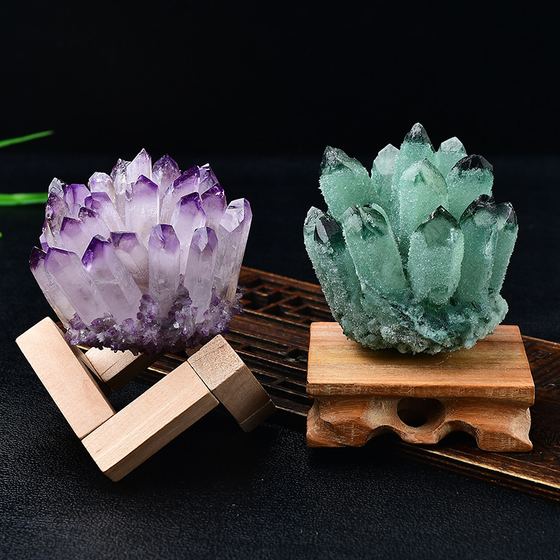 天然紫黄绿白水晶簇摆件消磁观赏矿石标本原石水晶摆件家居装饰|undefined