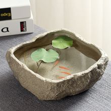 水栽铜钱碗莲睡莲水仙花花盆陶瓷创意仿石头无孔水培水养盆