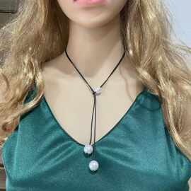 欧美跨境项饰时尚简约仿珍珠蜡绳项链女士街拍性感锁骨链厂家直销