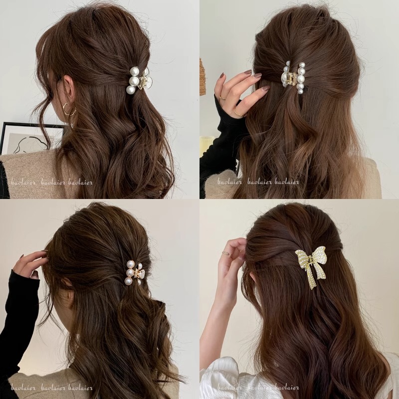 Advanced Sense Half Tie Hair Embellished Hairpin Super Fairy Sweet Small Grab Clip Women's Back of Head Korean Style Hairpin Elegant Shark Clip