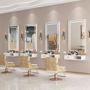 Barber Shop Special Mirror with Light Hairdressing Mirror Table Single-sided Internet Trendy Hair Salon Wall-mounted Hair Cutting Makeup Mirror