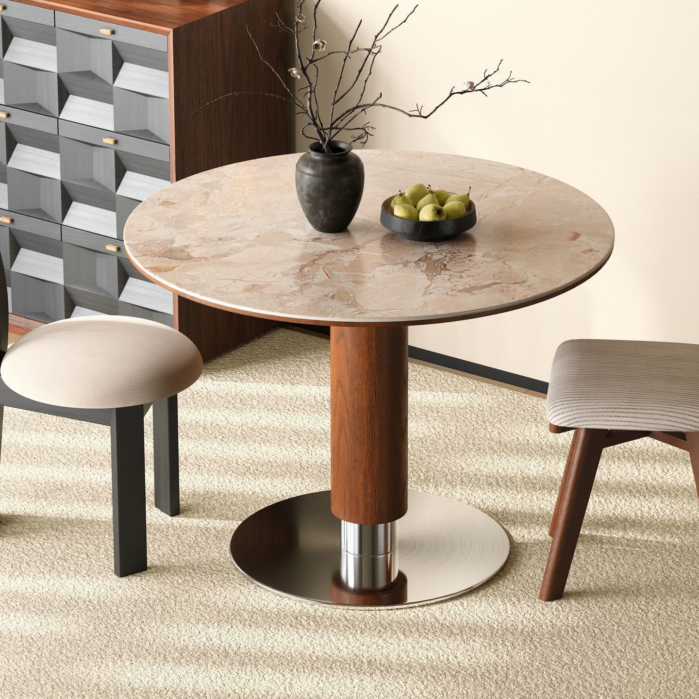 Medieval Style Viya Round Table Stone Slate Slate Home Small Apartment Negotiation Round Dining Table Dining Table and Chairs Solid Wood Dining Table