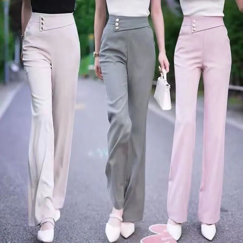 女性用ハイエンドブーツカットパンツ2025春の新しいスタイルシンプルなハイウエストドレープ多用途スリムカジュアルナローパンツ|undefined