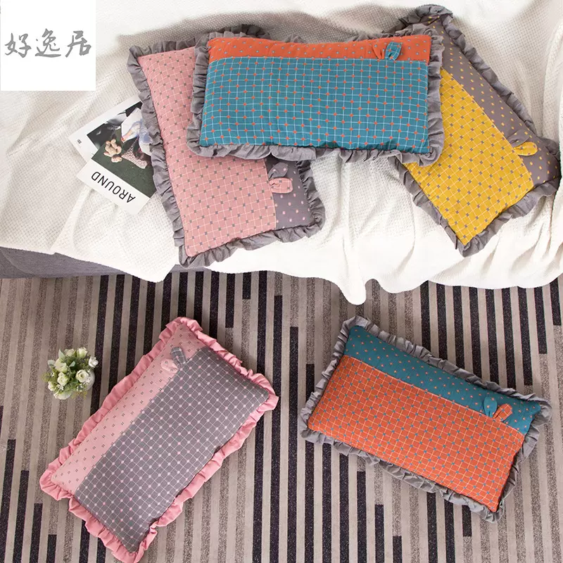 双层纱瑟调儿童荞麦枕头荷叶边全荞麦壳填充荞麦枕花草枕现货代发