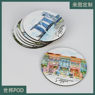 热转印MDF圆形软木杯垫亚马逊热销木质欧美餐具品质咖啡杯