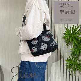 Canvas tote bag帆布托特水钻手拎印花单肩斜挎手提包handbag