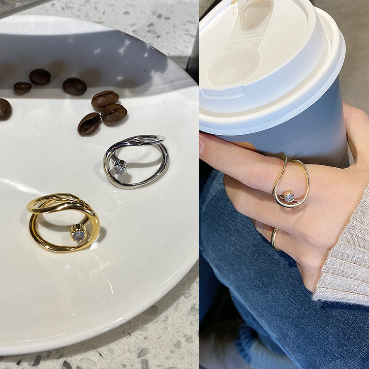 18K genuine gold plated niche design hollow sapphire ring Korean minimalist temperament versatile finger ring frozen style women