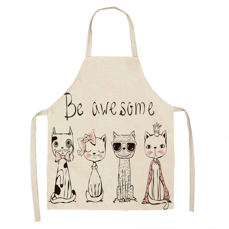 Gato blanco y negro de dibujos animados delantal lino cocina casera sin mangas halter antifouling cintura niños babero