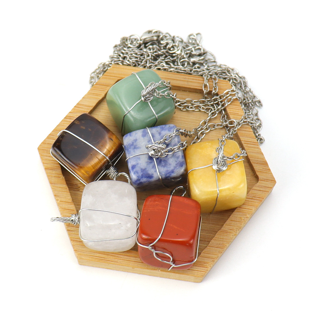 1 Piece Quantity Daily Occasion Alloy, natural stone Material Square Pattern Fashion Square Alloy Natural Stone Handmade Pendant Necklace 1 Piece