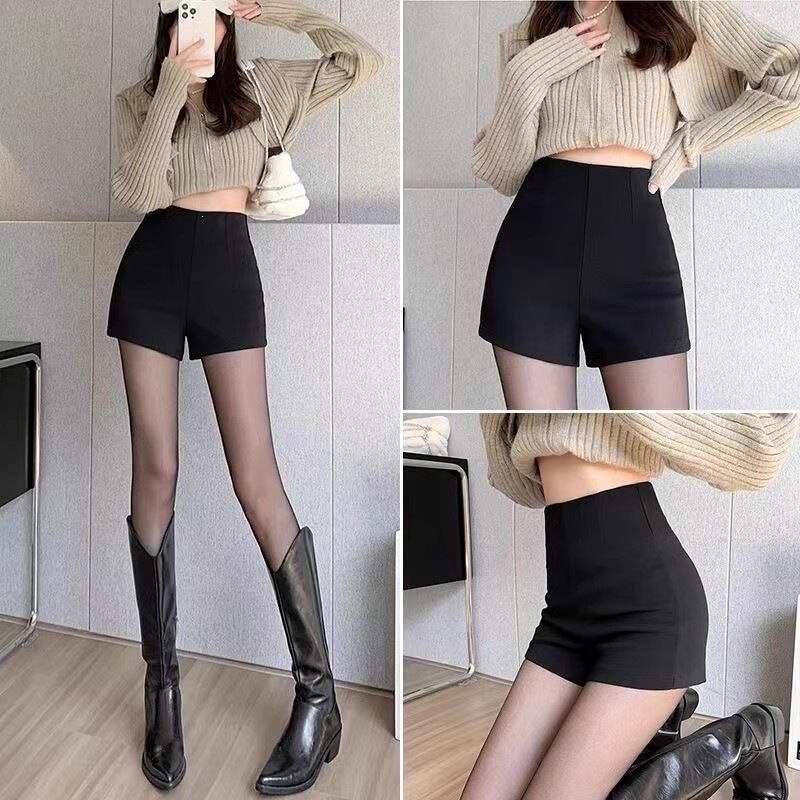 Black Sexy High-Waisted Stretchy Shorts for Petite Women, Slimming Shorts, Summer 2026 New Style, Hip-Hugging Shorts