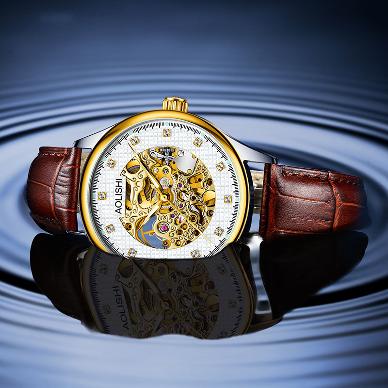 Đồng hồ nam Automatic Skeleton Tourbillon lộ máy, dây da hoặc thép, mặt kính chống xước, phát quang, chống nước