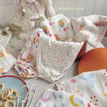 儿童防蚊裤薄款夏季女孩灯笼裤轻薄绵绸睡裤人造棉碎花家居裤兔子