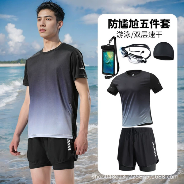 Black trousers, swimming cap, waterproof bag, with short sleeve