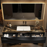 Французский дубовый шкаф для ванной комнаты в стиле середины века, сочетание натурального роскошного камня, умывальник для ванной комнаты, умывальник, шкаф для ванной комнаты