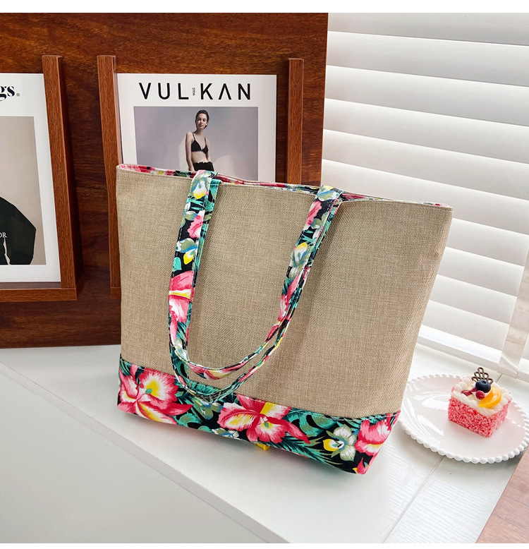 472g Weight Polyester Lining Material Zipper Closure Type Double Shoulder Straps Strap Type Tote Bag Bags Type Street Occasion cotton and linen Material Geometric Pattern All Seasons Season Women's Gender Ethnic Style Style Large Size Women's Large Cotton And Linen Geometric Ethnic Style Zipper Tote Bag 12
