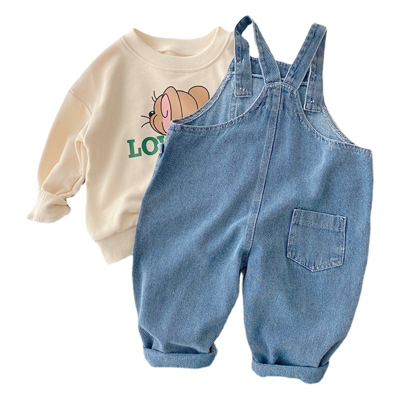 Monos etiquetados para niños 1-7 años ropa de otoño para hombres y mujeres pantalones vaqueros de bolsillo grande para niños CK298