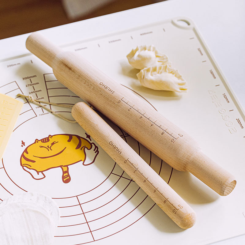 WBZ7 solid wood rolling pin household non-stick noodle stick small noodle stick dumpling skin three-piece set large noodle stick