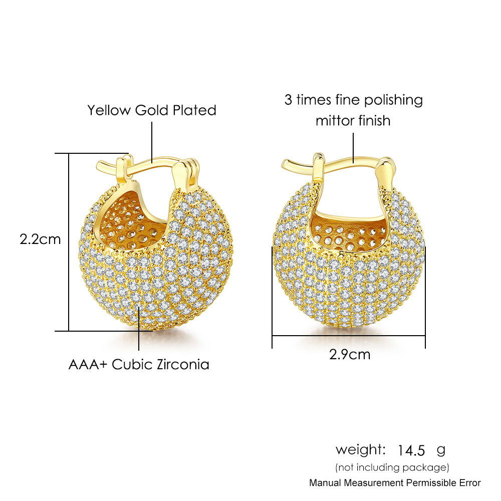 Hip-Hop Ball Copper Plating Inlay Zircon Earrings 1 Pair