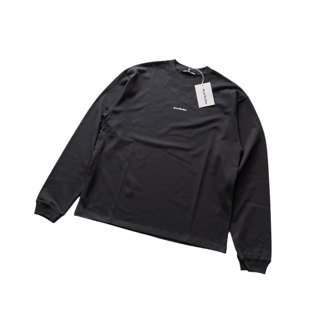 スウェーデンのトレンドブランドASの早春コレクション、ウォッシュ加工の無地ロゴ入り長袖ラウンドネックTシャツ、カップル向け、男女兼用ベースTシャツ