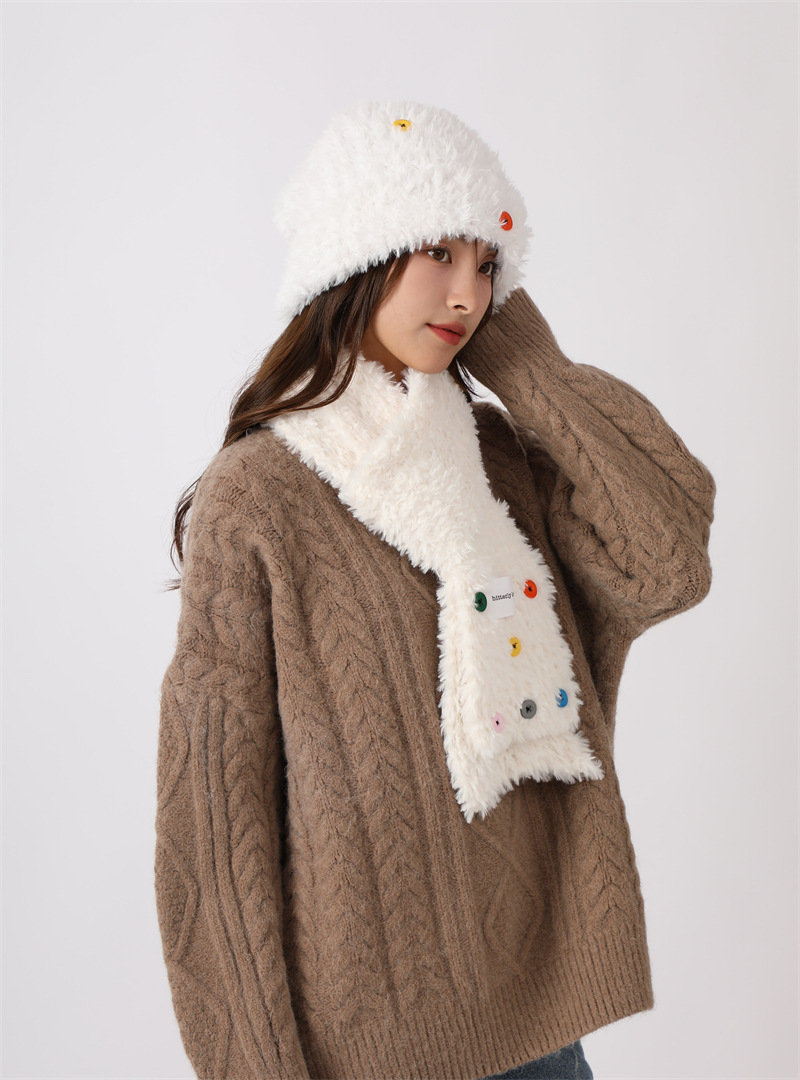 Cervo bianco stesso stile bambini autunno inverno peluche lana ispessita e calda pulsante mostra faccia piccola grande testa_voghion.com