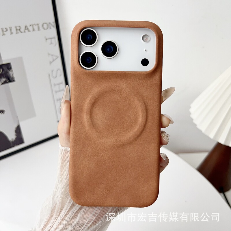 iPhone17ProMaxに適した新モデル、肌のような質感のシープスキンレザー磁気吸着携帯電話ケース、Apple 16落下防止保護カバー15|undefined
