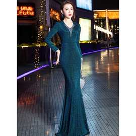 妈妈婚宴晚礼服女2026新款宴会宴会鱼尾高级感喜婆婆婚礼主持人裙