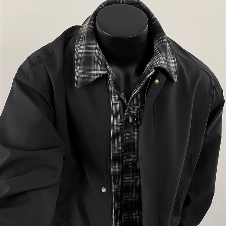 2025 nueva marca de moda callejera americana falsa de dos piezas costura contraste pareja otoño nicho diseño chaqueta sentido chaqueta