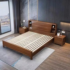 Walnut solid wood modern Chinese style 1.8-meter double bed, master bedroom 1.5 storage minimalist economical bedroom furniture