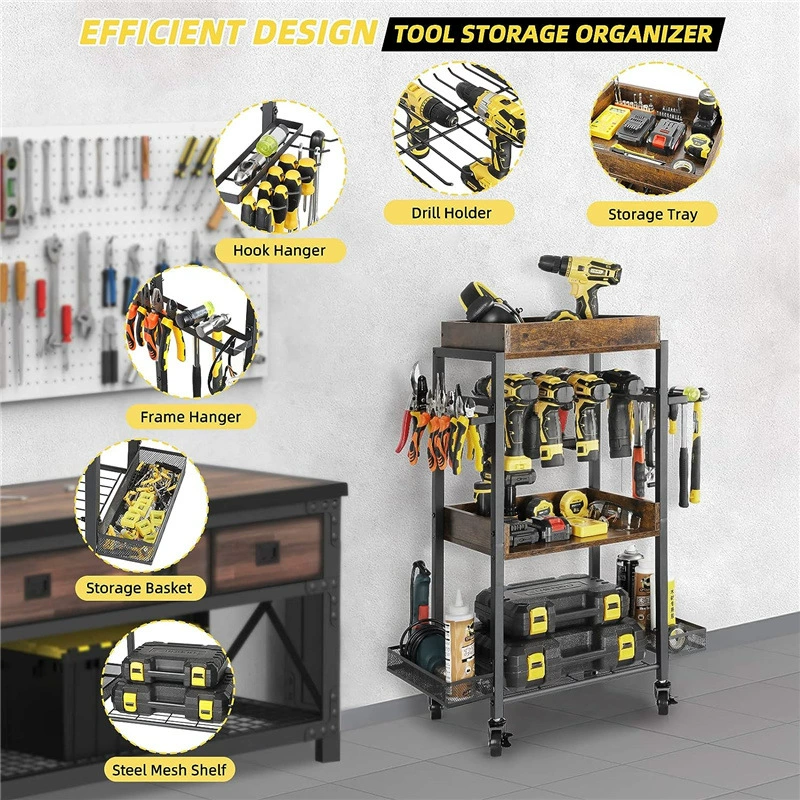 Garden tool storage rack with wheels Power tool storage box Tool bracket Organizing storage rack storage rack