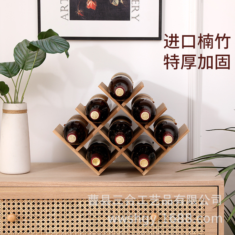 Decoración de sala de estar doméstica moderna y simple madera maciza multicapa de vino vino estante de exhibición de vino estante de vino poligonal