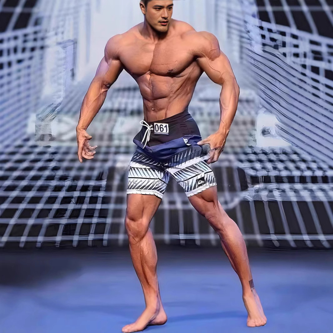 IFBB Men's Fitness and Bodybuilding Competition Pants Quick-drying and Waterable Beach Pants Seaside Surfing Shorts