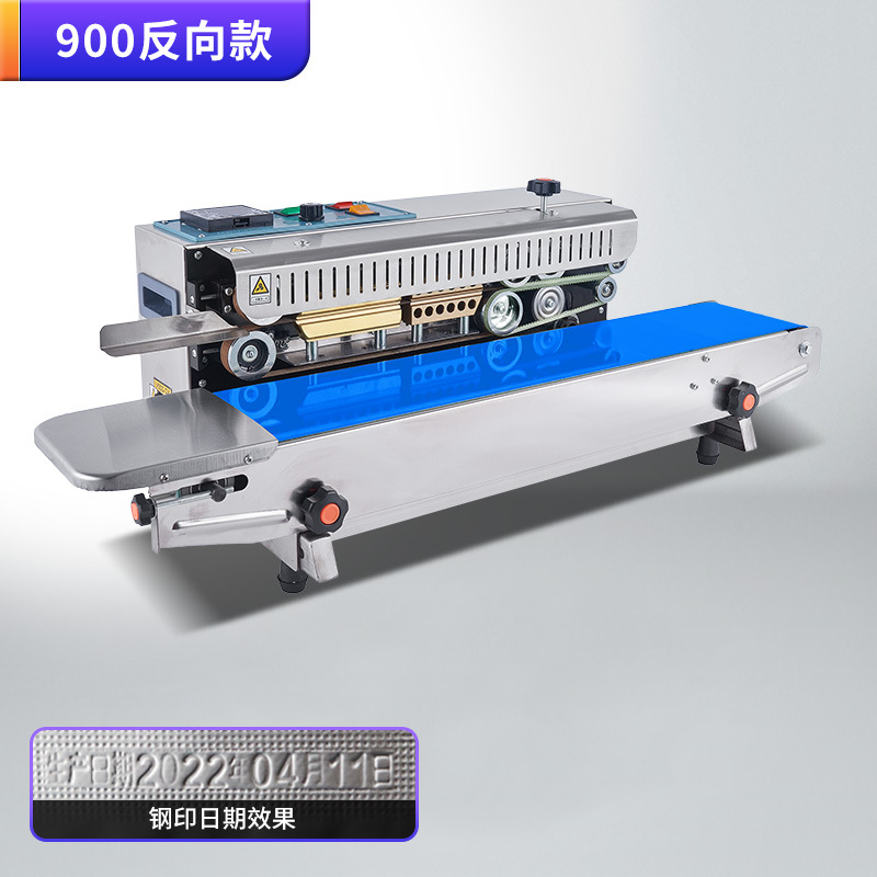 Máquina de sellado continuo automático para bolsas de aluminio comerciales de té, bolsas de papel y plástico, máquina de sellado térmico, fecha de impresión de acero, fecha de impresión de tinta