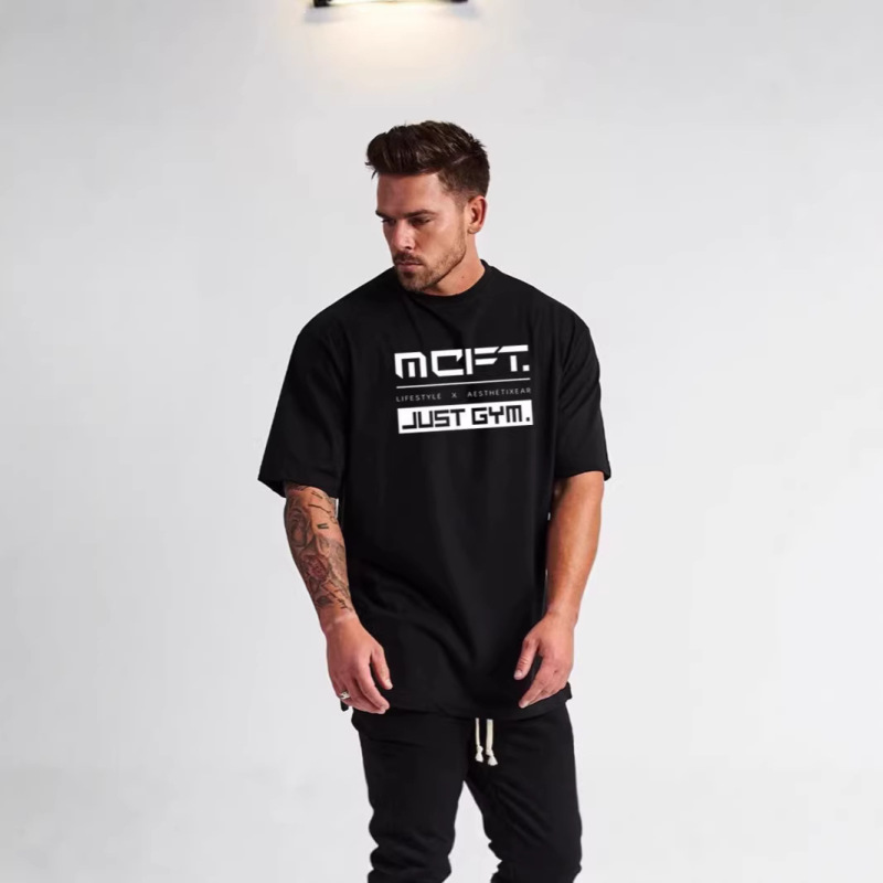 Heavyweight 260g Fitness Sports Short-Sleeve T-Shirt with Slightly Dropped Shoulders, Pure Cotton, Loose Fit, Large Size, Crew Neck Top, Casual Style for Muscular Men Heavyweight 260g Fitness Sports Short-Sleeve T-Shirt with Slightly Dropped Shoulders, Pure Cotton, Loose Fit, Large Size, Crew Neck Top, Casual Style for Muscular Men
