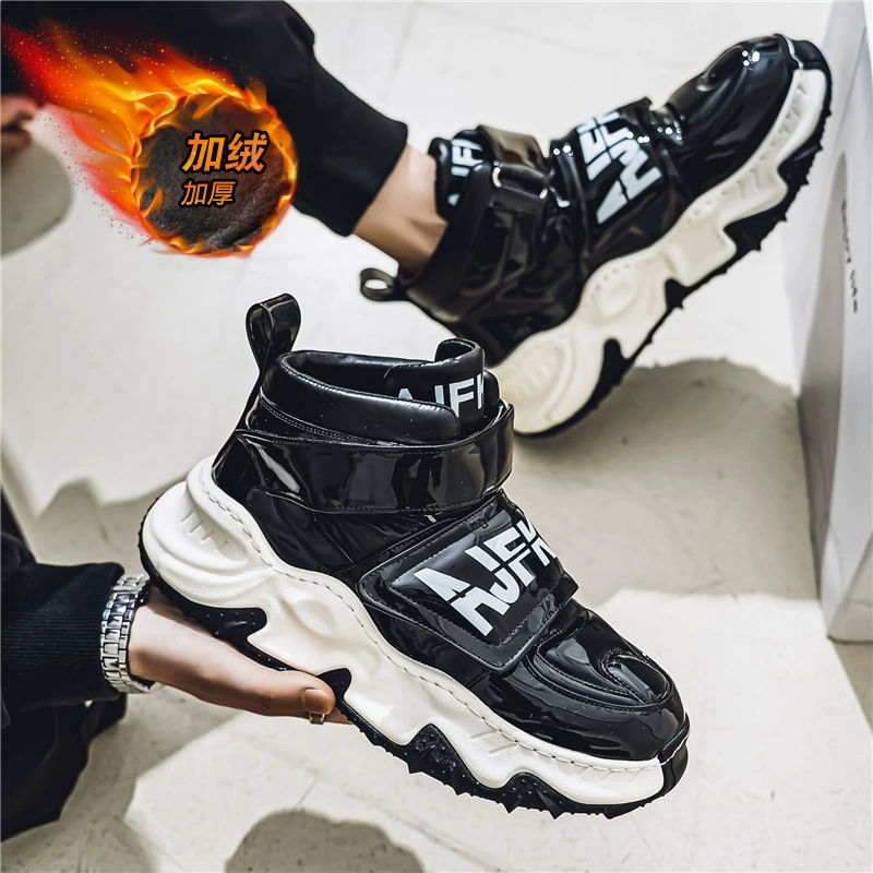 Хлопчатобумажные туфли мужские зимние бархатные высокие кроссовки повседневные дикие толстые подошвы увеличены